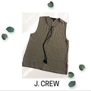 J. CREW Top Sleeveless Embroidered Trim V-Neck Black Tassel Tie Gray Size XS